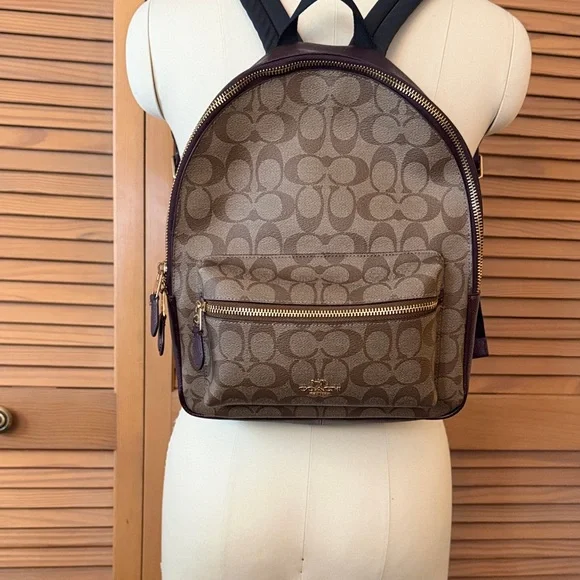 Coach Brown and Tan Signature Backpack - Picture 1 of 8